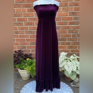 Velvet Sleeveless Maxi Dress Whimsigoth Dark Purple Tube Top with Long Skirt